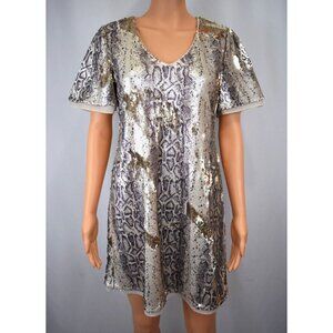 Maven West Reverse Sequin Shift Dress Women's XS Animal Print Cocktail Holiday